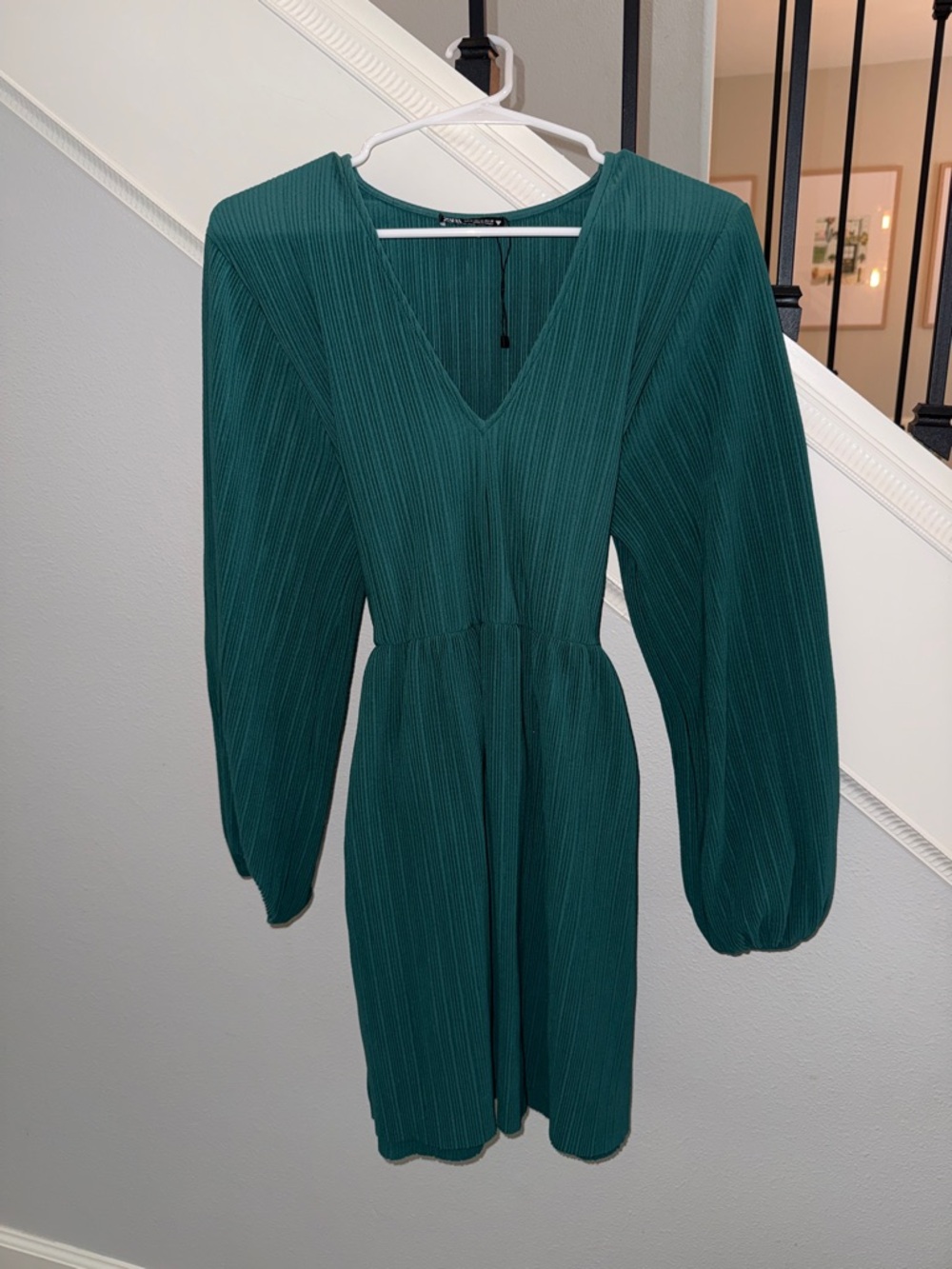 Zara Teal Green V-Neck Mini Dress